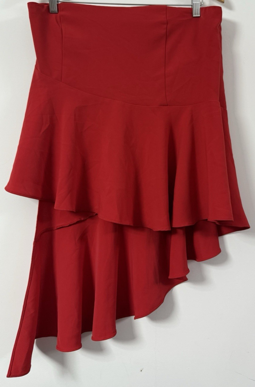 AMANDA UPRICHARD NEW YORK Amanda Uprichard Asymmetric Ruffle Skirt Red Size M